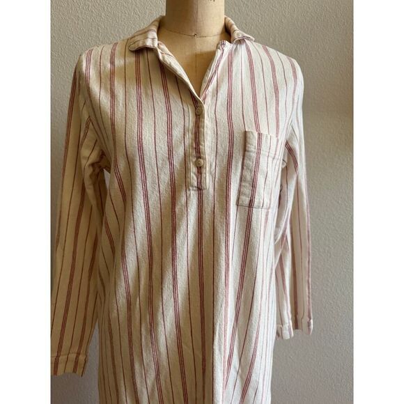 Garnet Hill Sz‎ Small Red Ivory Striped Sleep Shirt PJ top Organic Cotton GUC - Picture 3 of 5